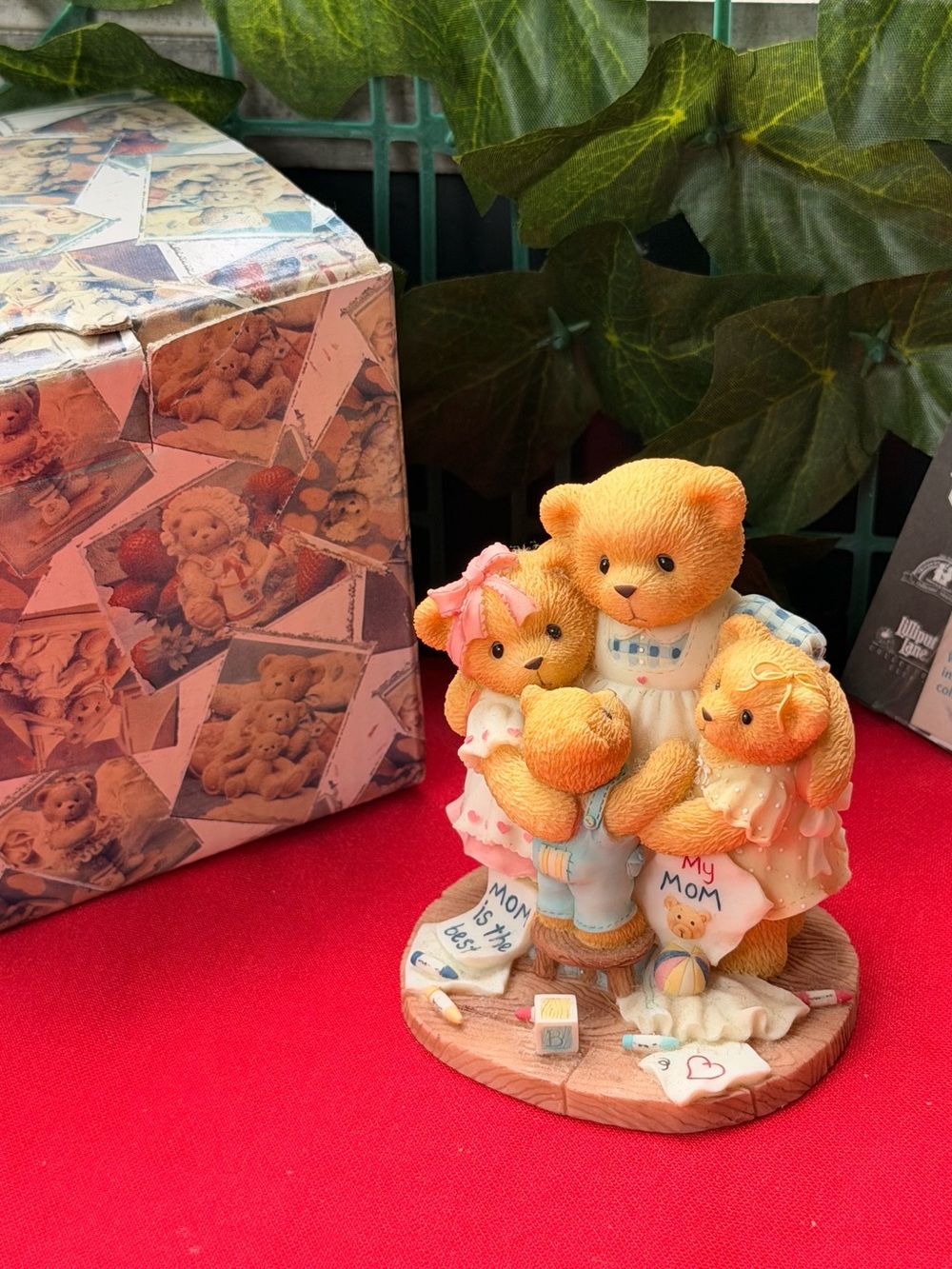 Cherished Teddies Orange Mom Bear with Three Cubs Figurine